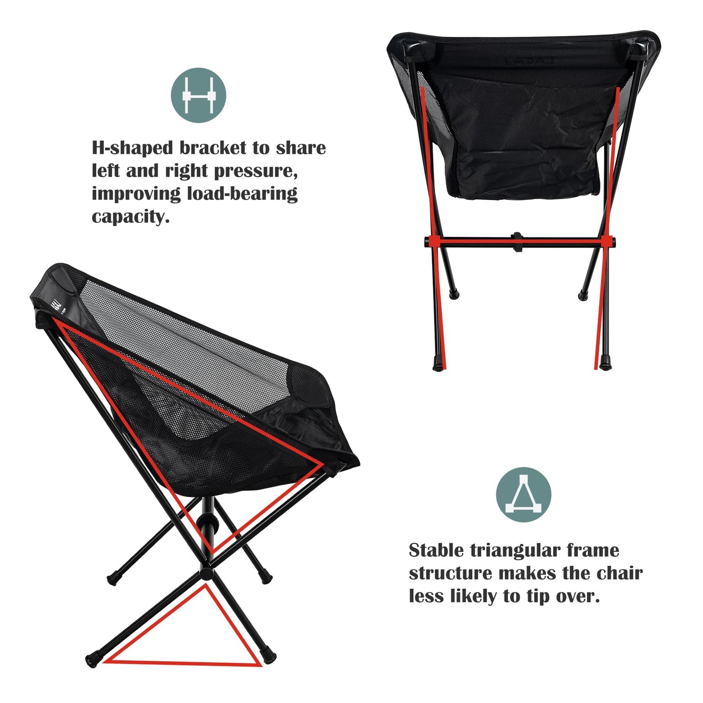 G2 GO2GETHER Ultra-Light Folding Camping Chair, All-Aluminum Frame, Surper Breathable Fabric, Easy to Carry, Compact Storage Size (1, Black)