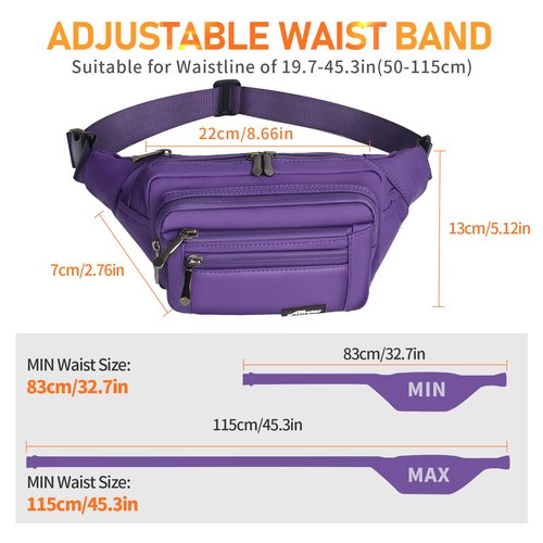 Waist Pack Bag Fanny Pack for Men&Women Hip Bum Bag with Adjustable Strap for Outdoors Workout Traveling Casual Running Hiking Cycling (Purple)