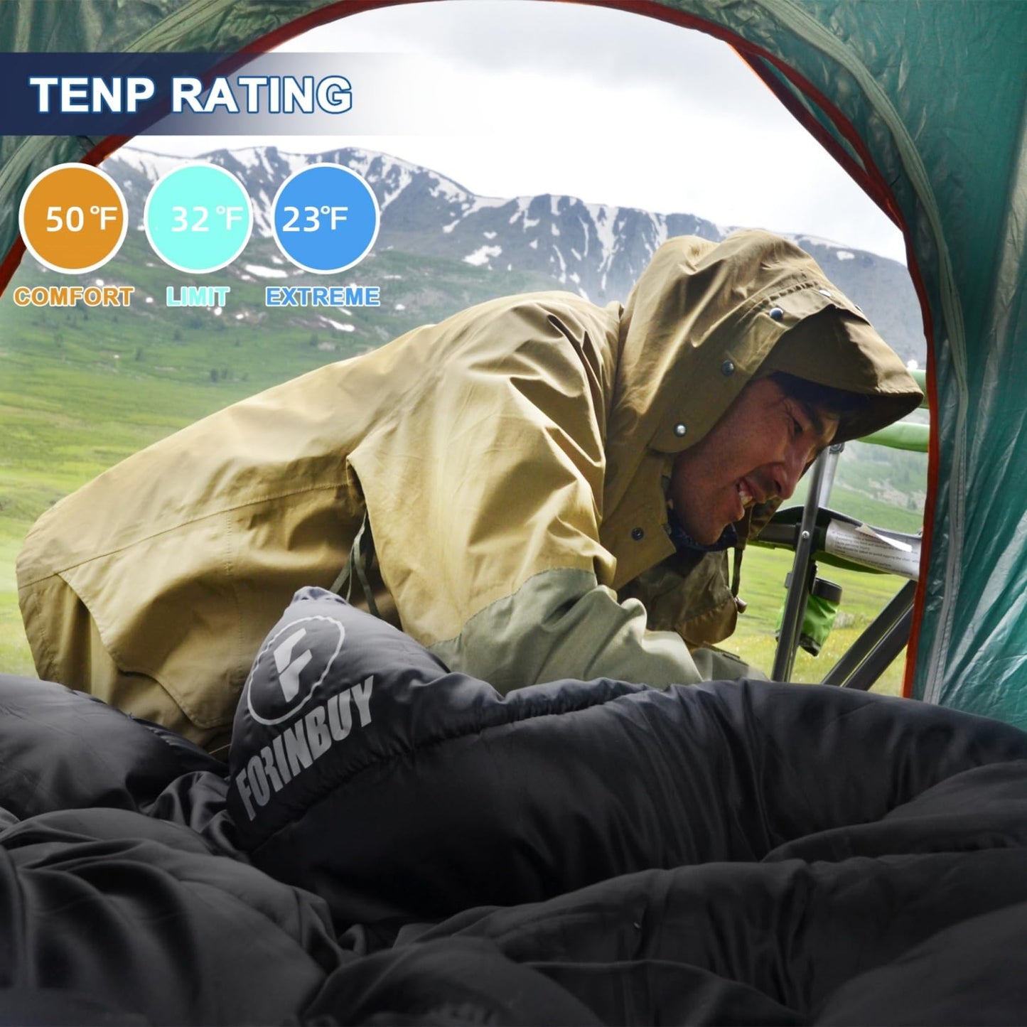 FORINBUY 0 Degree Flannel Double Sleeping Bag for Adults, Couples or Family - Winter Queen Size Waterproof & Warm 2-Person Sleeping Bag for Cold Weather Camping, RV Travel