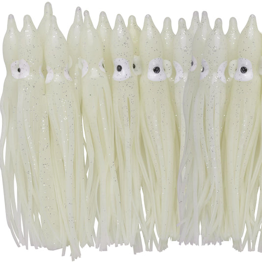 20pcs Fishing Squid Skirts Glow Lures Luminous Octopus Skirts Trolling Lure Saltwater Soft Plastic Bait Fish Squid Silicone Lure Baits Bass Fishing Tackle Accessories Length White 11cm
