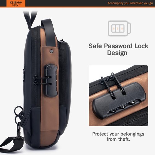 KSIBNW Sling Backpack Anti-theft Crossbody Chest Sling Bag with USB Charging Port Daypack PU Leather Shoulder Black Daypack Fanny Pack for Women Men