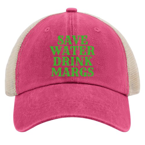 Save Water Drink Margs Trucker Hat Men Vintage Mesh Cap for Summer Pink