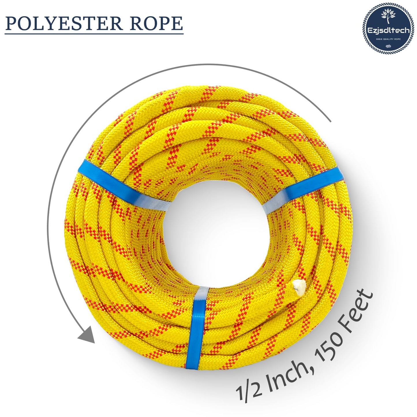 Arborist Rigging Rope Bull Rope (1/2 in x 150ft) Polyester Braided Arborist Rope 48 Strands for Various Outdoor Applications Construction Climbing Swing Sailing