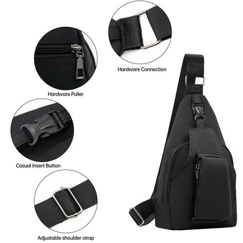 Long Keeper Sling Shoulder Bag - Women Men Casual Crossbody Chest Bag Lightweight Hiking Travel Running Daypack Bag (Black)
