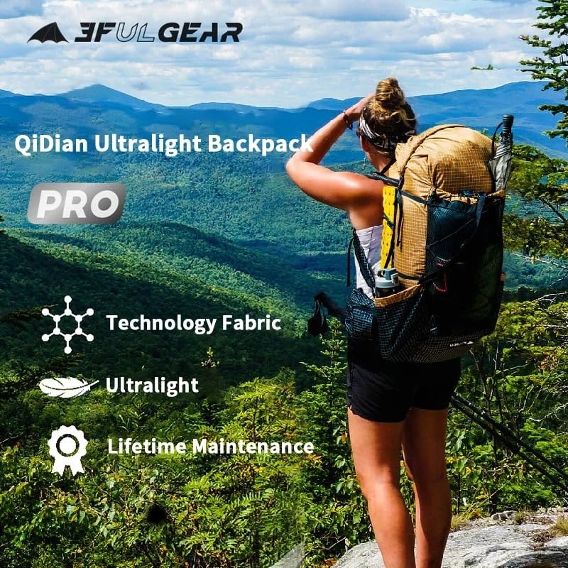Acqorad 3F UL GEAR QiDian Pro UL 46+10L Backpack Outdoor Climbing Bag Camping Hiking Bags UHMWPE ultralight (Black)
