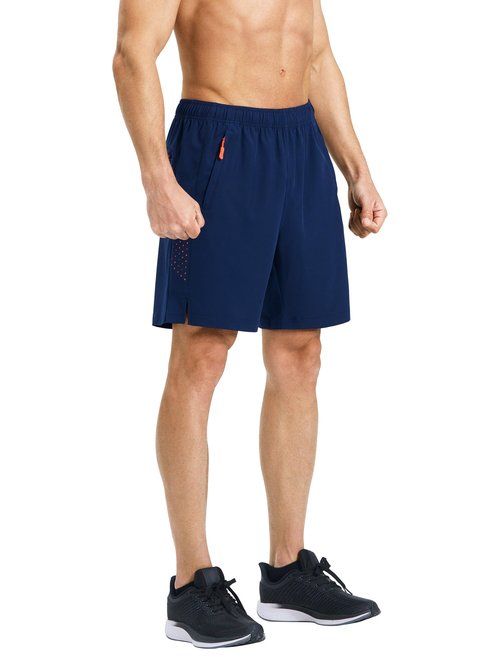 S Spowind Men’s Running Athletic Shorts 7 Inch Quick Dry Lightweight Workout Gym Tennis Shorts 3 Zipper Pockets Navy