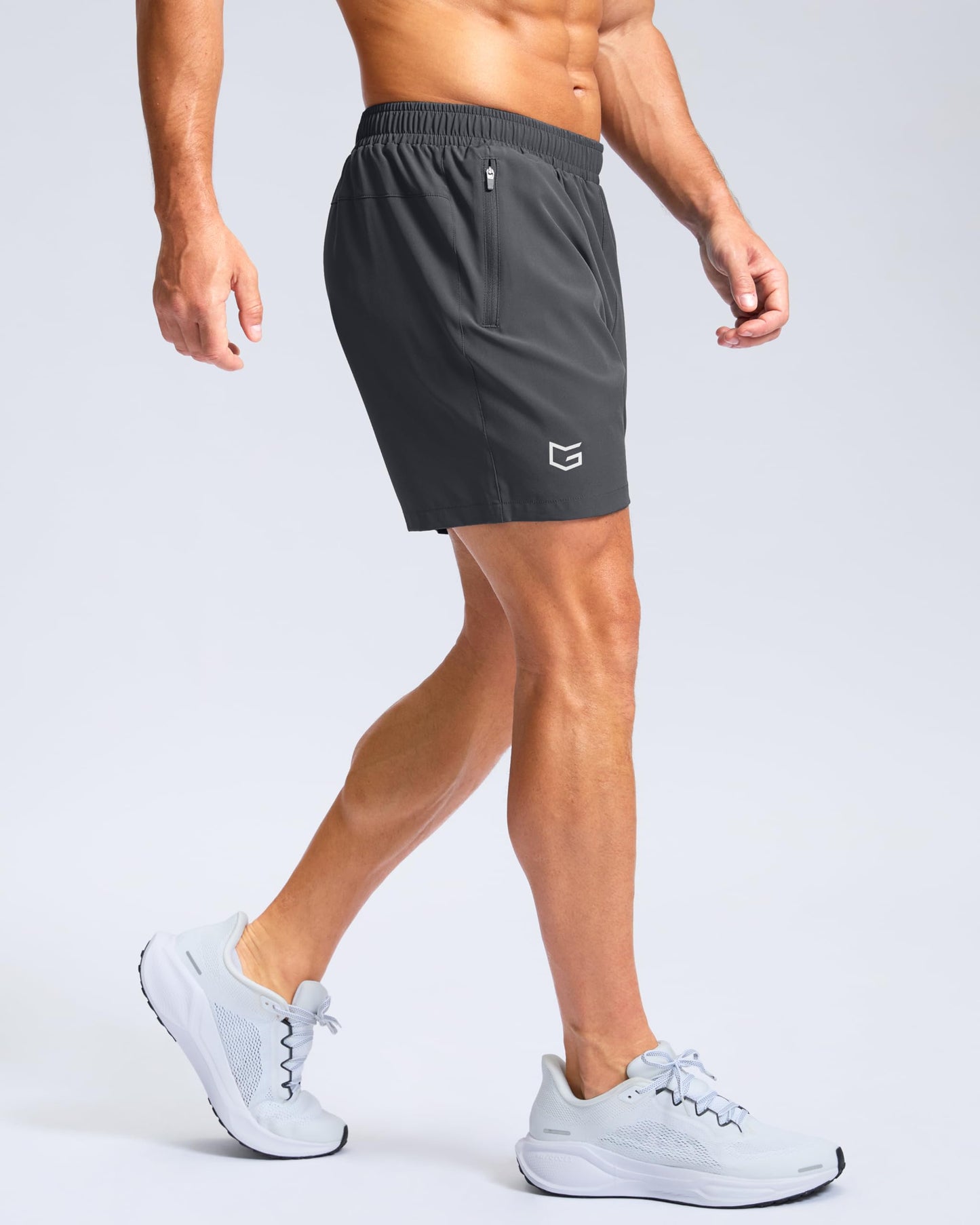 G Gradual Men's Athletic Running Shorts with Zipper Pockets Quick Dry 7"/ 5"/ 9" Workout Gym Shorts for Basketball Hiking(Dark Grey,5S)