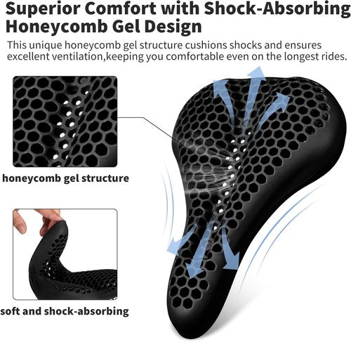 DAWAY Comfortable Bike Seat Cover - Silicone Gel & Memory Foam Padded Bike Seat Cushion for Men Women - Soft Bicycle Saddle Cover for Peloton, Stationary Exercise, Mountain Road Bikes - XL/Large/Small