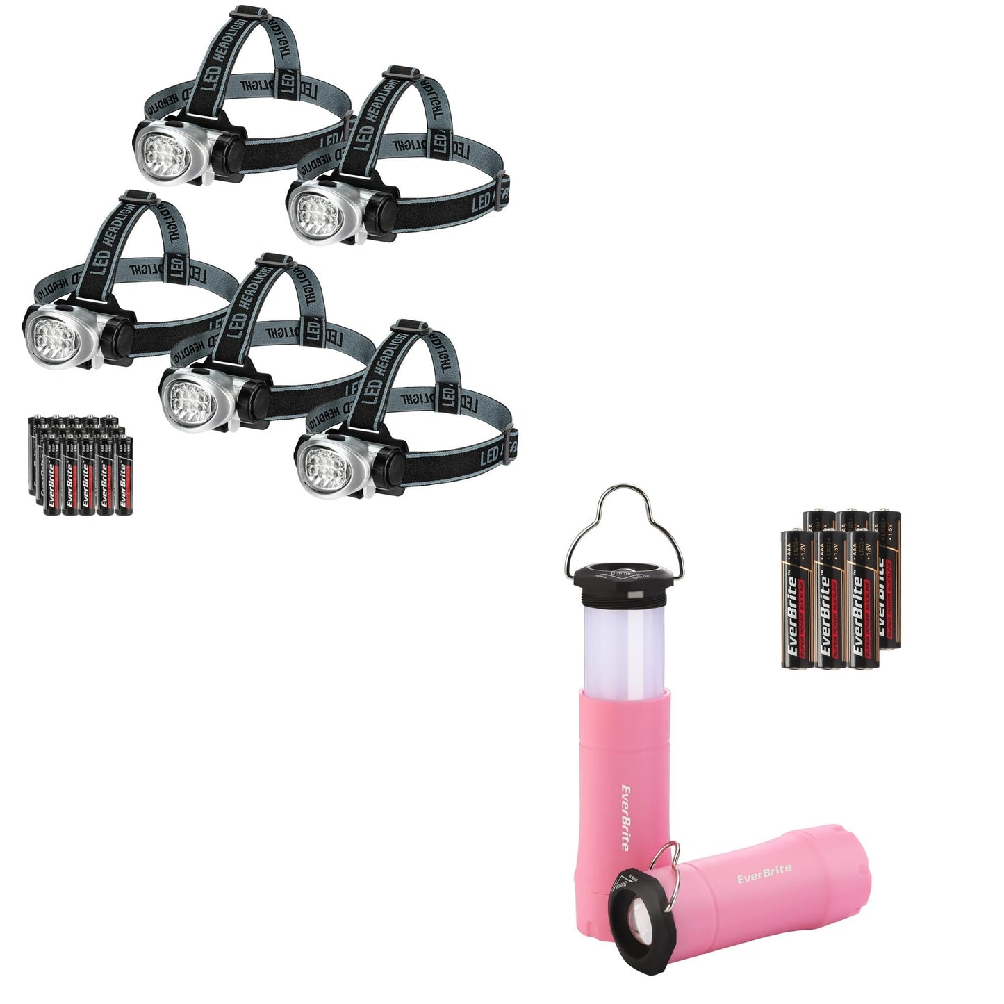 EverBrite 5-Pack LED Headlamp and 2-Pack 2-in-1 Mini Lanterns and Flashlights