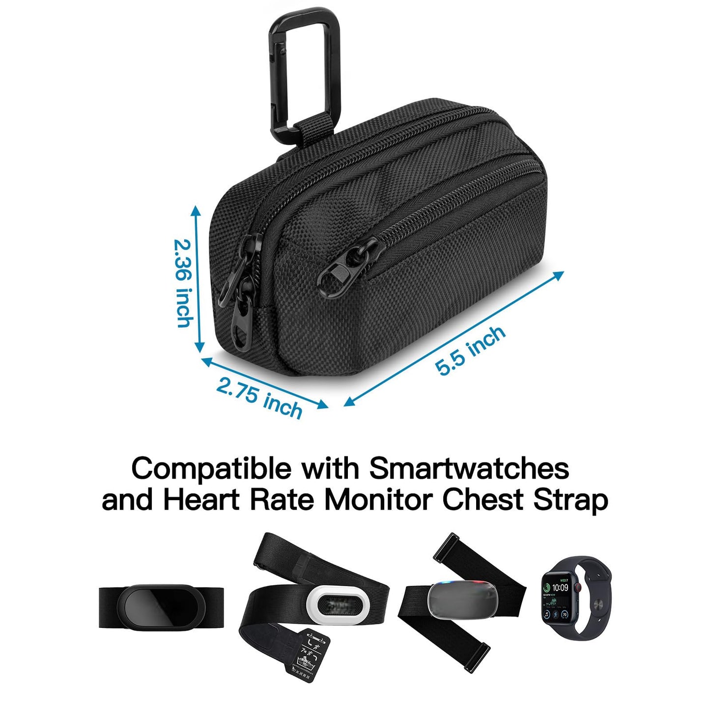 Xxerciz Carrying Case Compatible with Garmin Heart Rate Monitor Chest Strap, Nylon Sport Storage Bag with Carabiner Protective Pouch for Outdoor Running Sports Gym (Only Case)