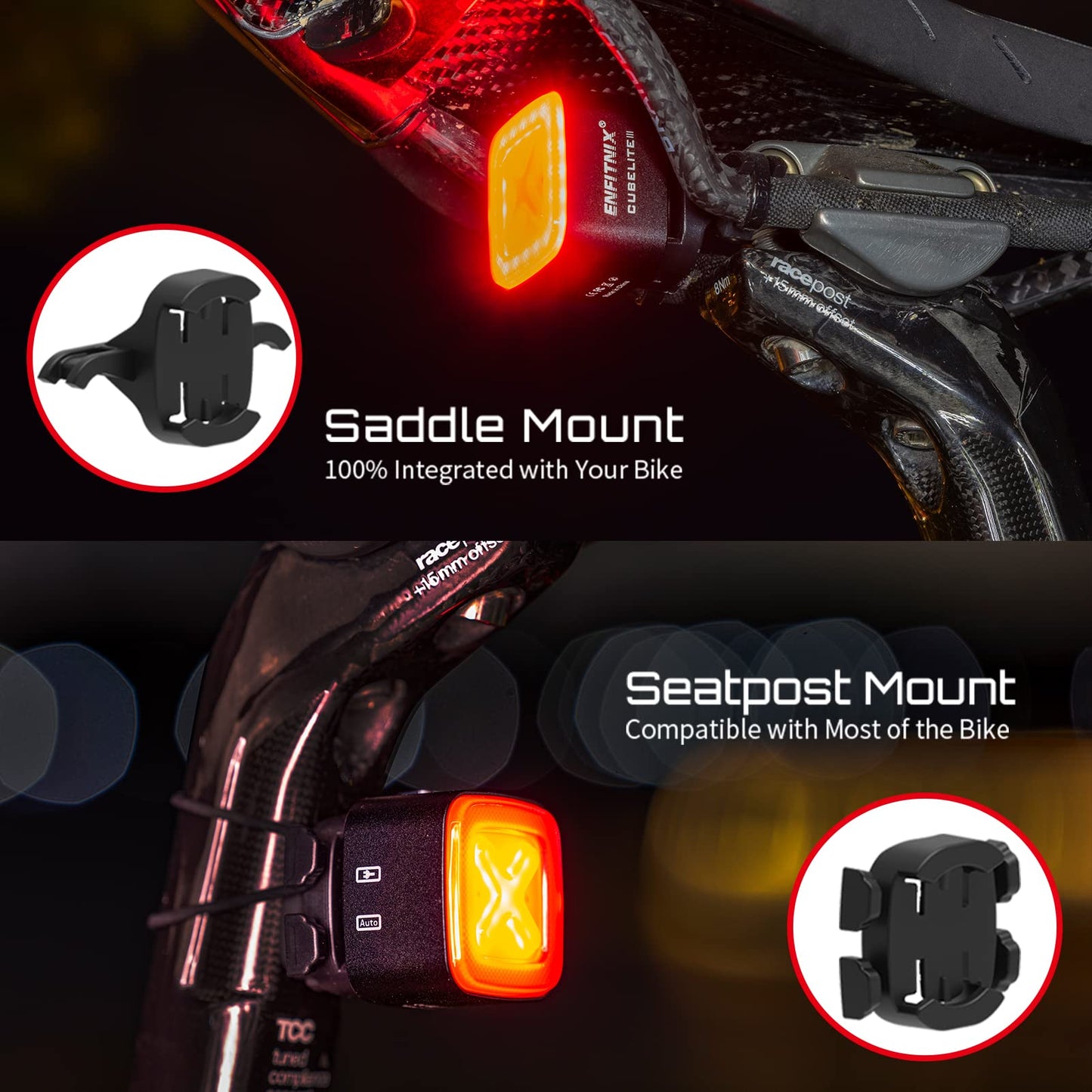 CUBELITE III Smart Bike Light,Ultra-high Visibility, Auto On/Off, Dual-Channel LED Automatic Brake-Sensing Taillight, USB Type-C Rechargeable Ultra-Long Standby, IPX6 Waterproof, 4 Lighting Modes.