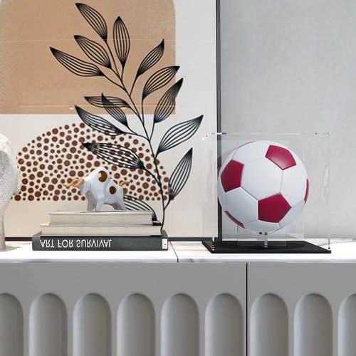 HEMYLU Football Display Case with Riser Stand, Acrylic Box for Full Size Football, Handball, Dodgeball, Volleyball Storage, Displaying and Showcase