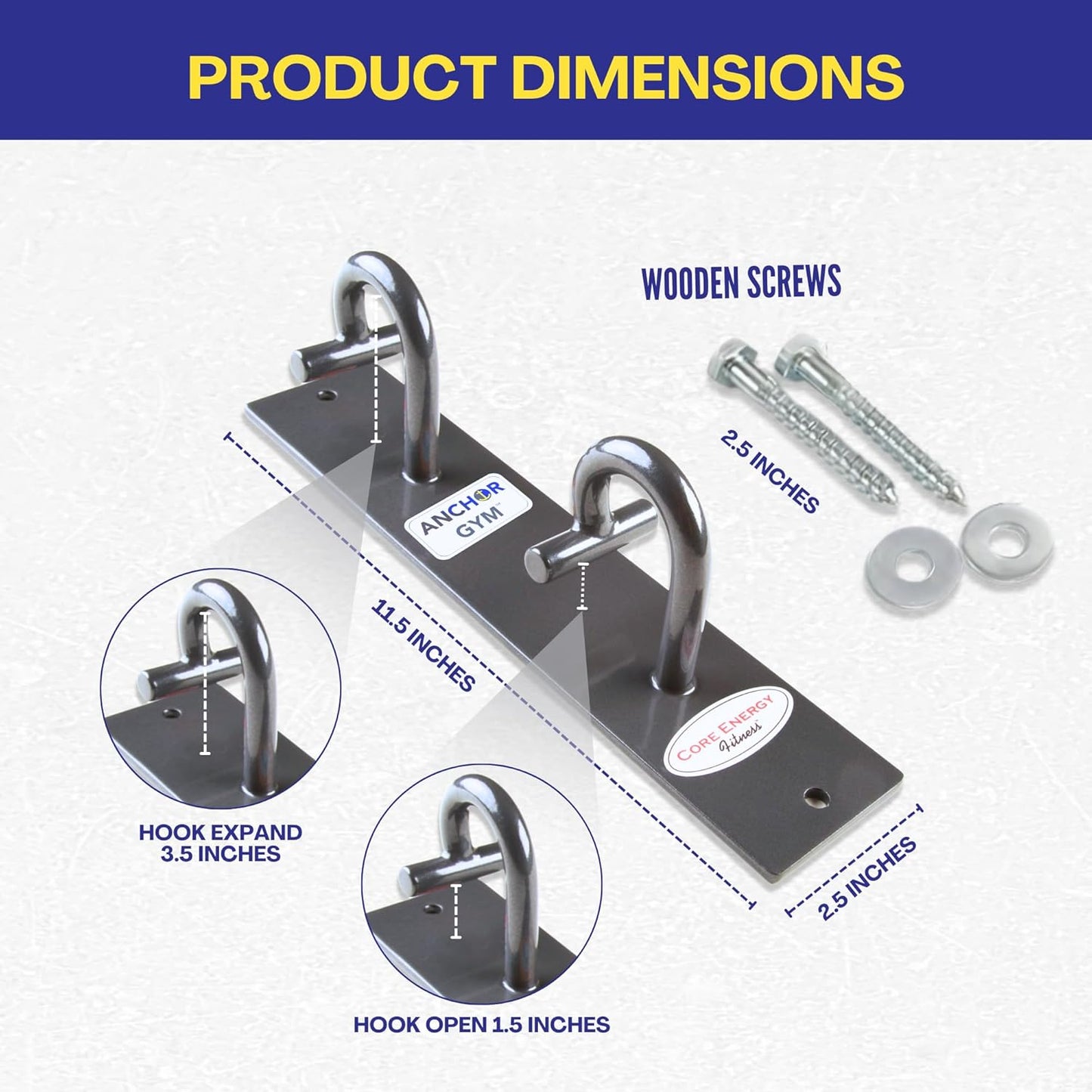 Anchor Gym Core Station - Wall Mount Workout Anchors for Resistance Band, Three Units with Two Hooks for Exercise Bands, Body Weight Straps, Strength Training - (Wood Mounting Screws Included)