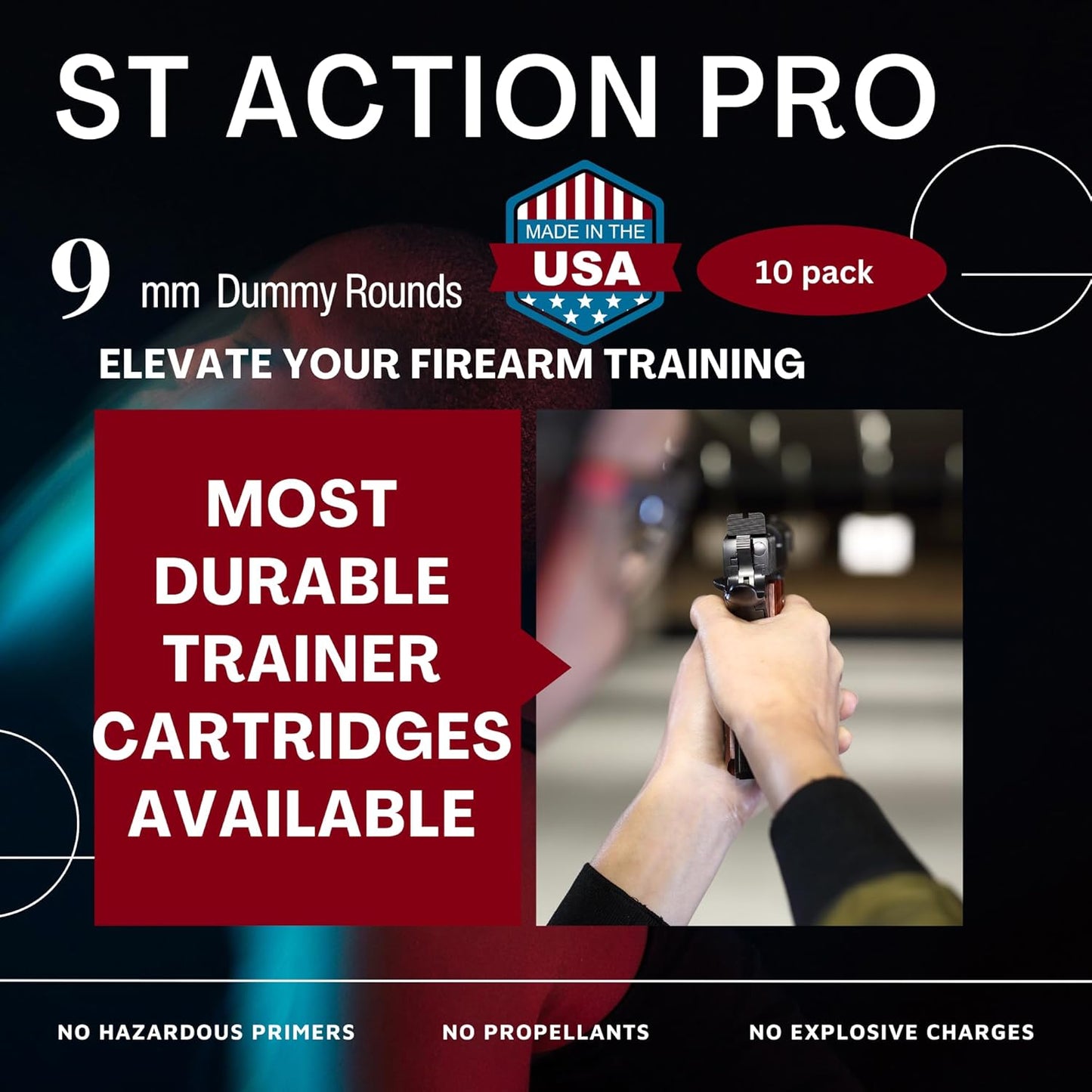 ST Action Pro 9mm Snap Caps – Orange Safety Trainer Dummy Rounds, Reusable Dry Fire Training Ammunition (10-Pack) for Gun Owners
