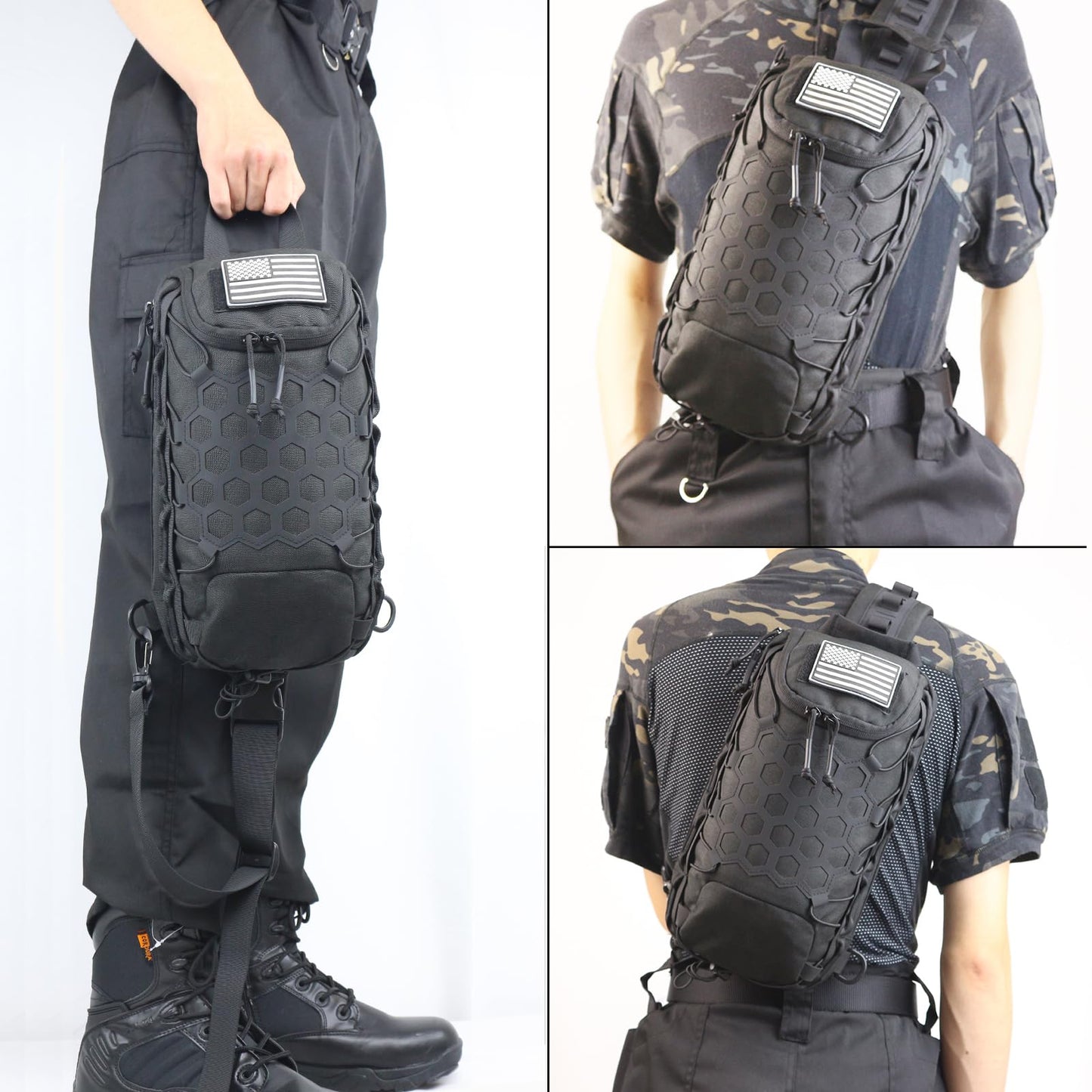 GGYCOB Tactical Sling Bag for Men Pack Military Rover Shoulder Bag Molle Assault Range Backpack Crossbody Chest Bag 1000D Nylon (black)