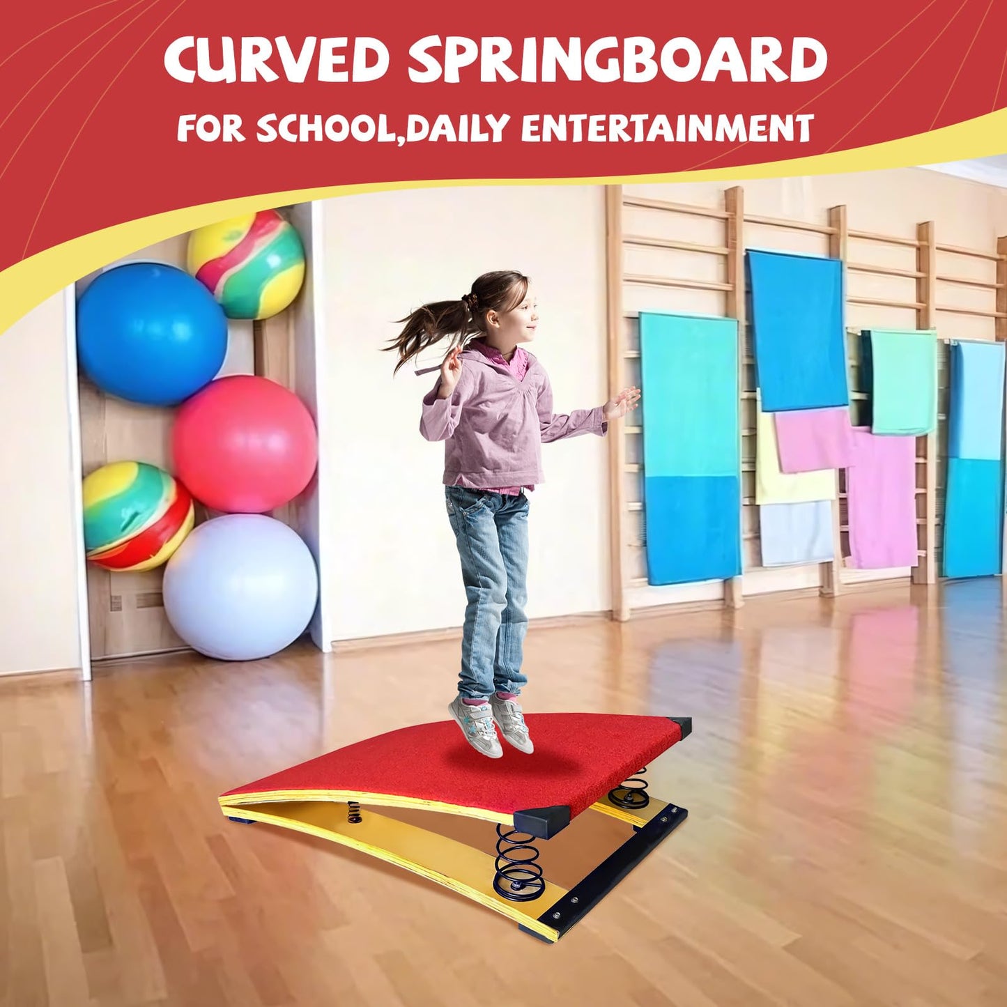 4 Springs Gymnastics Springboard for Kids, 31.5"X19.7" Vaulting Training Spring Boards Gymnastics, Portable Curved Spring Board Gymnastics Vault with Anti-Slip Mat for Outdoor Training Exercise