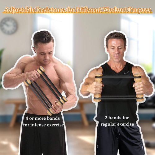 Tohiasen Rip Stick Efficient Upper Body Workout Equipment Home Gym, Adjustable Resistance Bands with Wooden Handles, Portable Exercise Equipment, Joint-Friendly, 8 Rip Stick Bands Included
