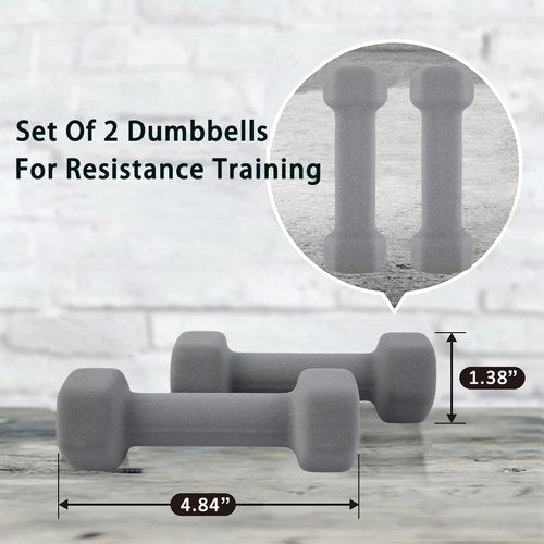 Saorzon Dumbbells Set of 2 Exercise Fitness Dumbbell for Home Gym Free Weights Hand Hex Dumb Bells Gray 1LB