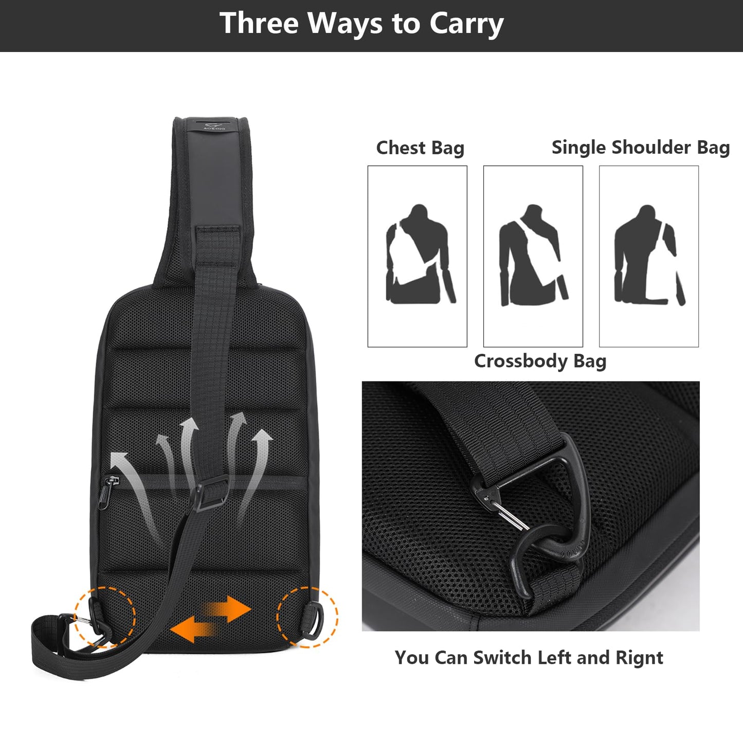 AOKING Mens Sling Bag, Waterproof Cross Body Bag Men's Shoulder Bags Crossbody Sling Backpack, Lightweight One Strap Backpack(8.3x4.7x14.2inches)