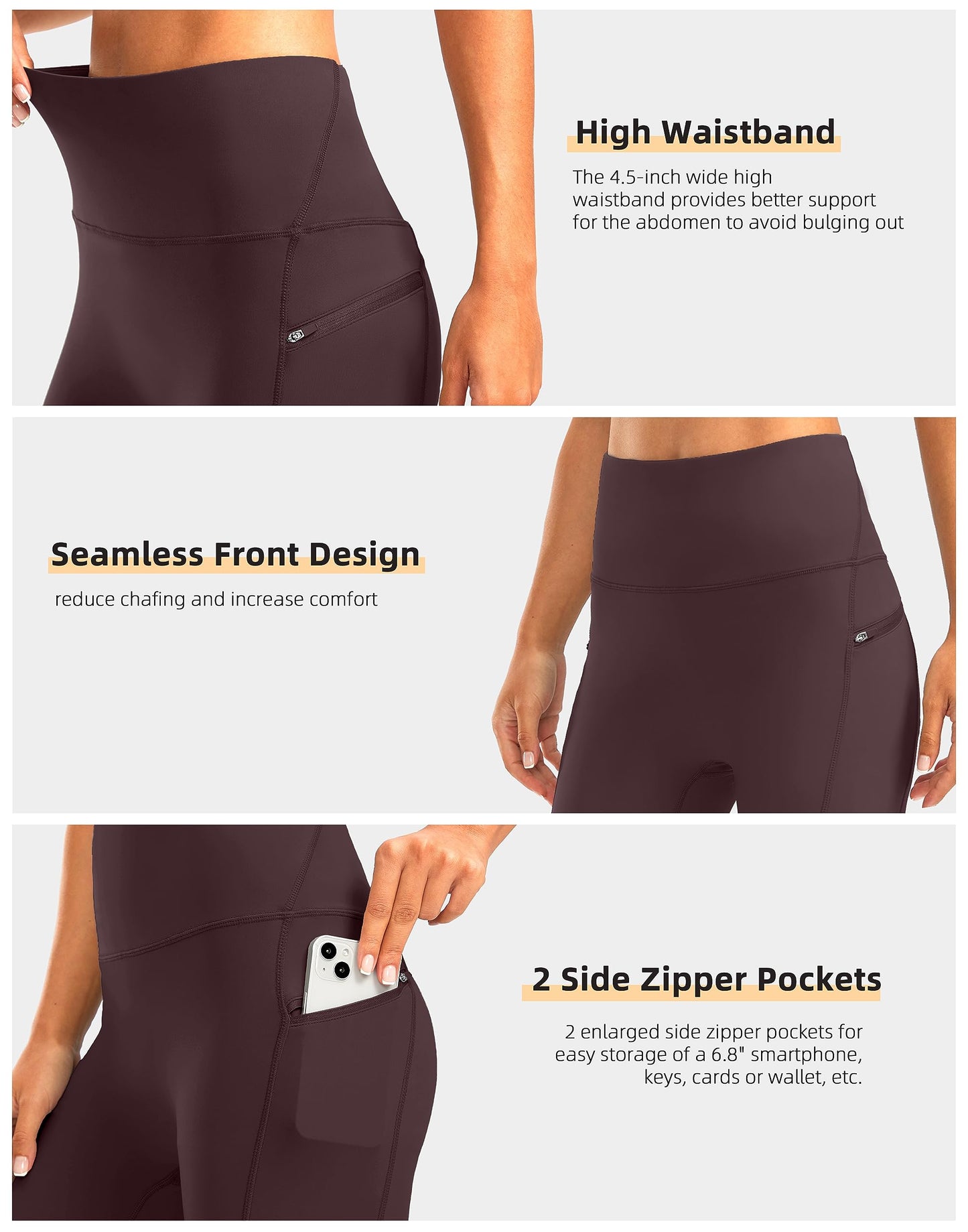 Women's High Waisted Biker Shorts 8" Running Workout Tummy Control Bike Spandex Volleyball Tennis Biking Walking Yoga Shorts Zipper Pockets(Wine,L)
