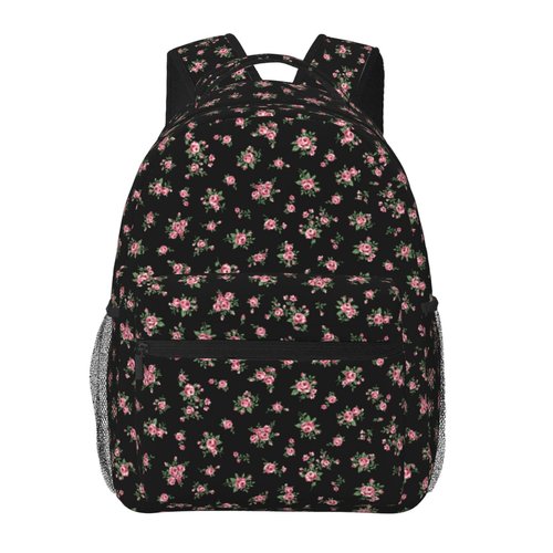 Moremohome Cute Floral Aesthetic Coquette Backpack for Women - Black, 11.4 x 7.8 x 15.7 Inches