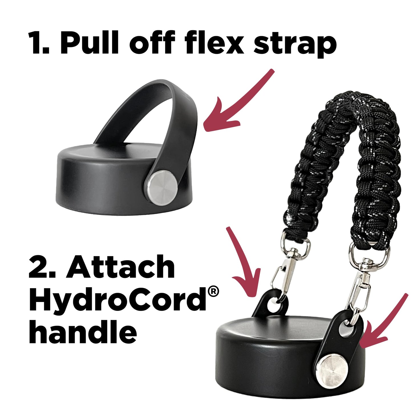 Gearproz Handle for Hydro Flask Water Bottle Lids, Paracord Clip-on Handle Accessory with Shoulder Strap