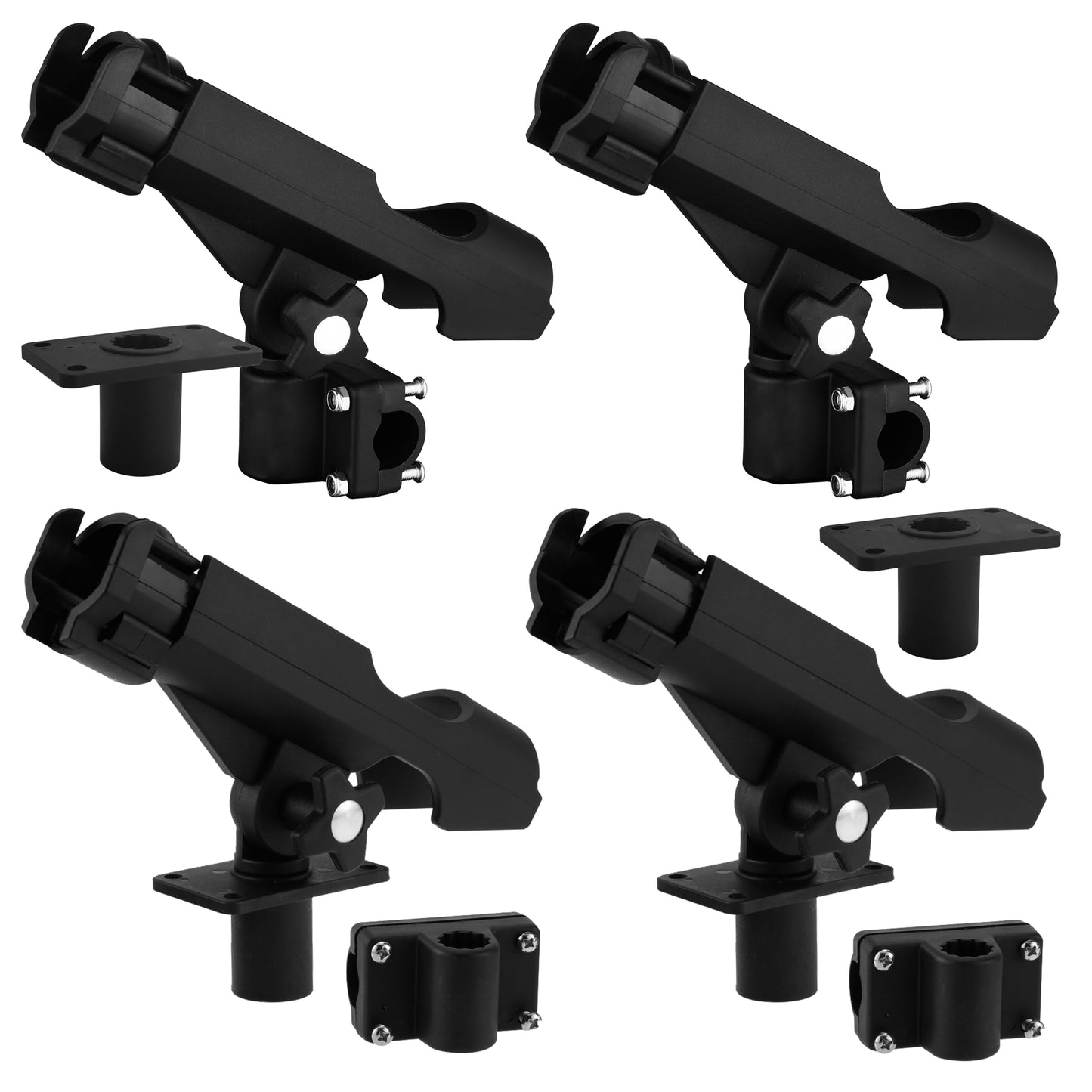 HiUmi Adjustable Black Fishing Rod Holder for Boat Kayak Swivel Side Mount Kits Tackle (RH40-4Pack)