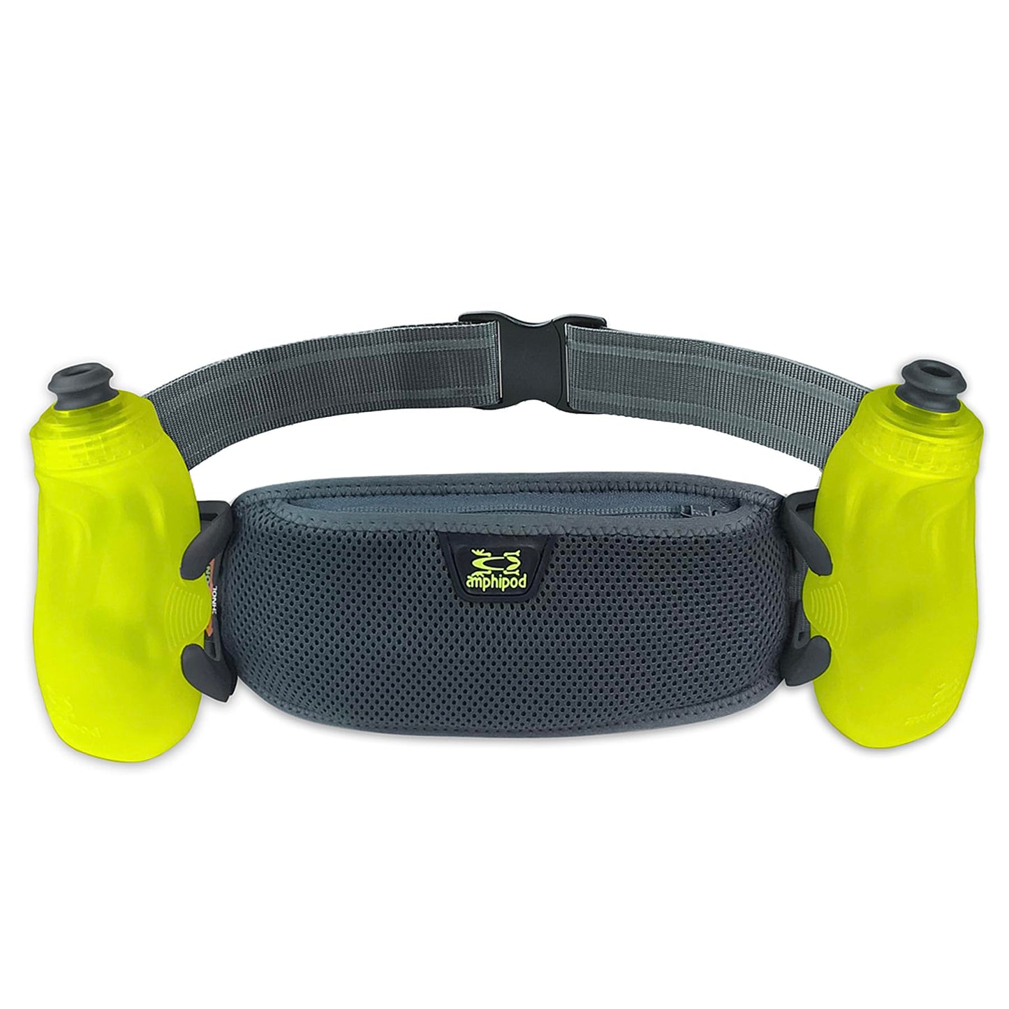 Amphipod RunLite Xtech 10K Hydration Belt, Ultra Runners Waist & Hydration Belt for Endurance Running, Racing, Men & Women - Steel/Green - 21 oz