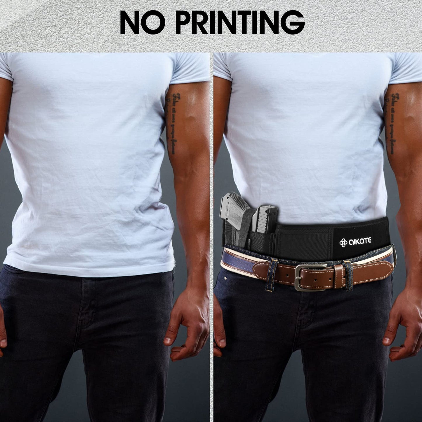AIKATE Upgraded Belly Band Holster for Concealed Carry, Deep Concealment Gun Holster for Men, Waistband Holsters Fits for Glock 19, 17, M&P Shield 9MM Most Pistols (Fits Belly Up to 45", Right)