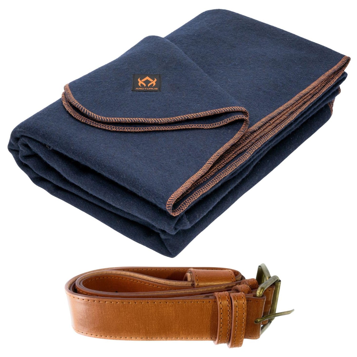 Arcturus Navy Blue Wool Blanket and Carry Straps Bundle