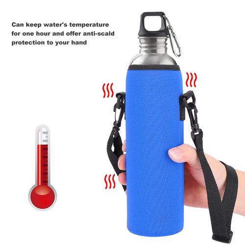 Naroote Water Bottle Holder with Strap, Blue, Sporty, Thermal Keeping Case for 1L Bottle, 7.5-9cm Diameter