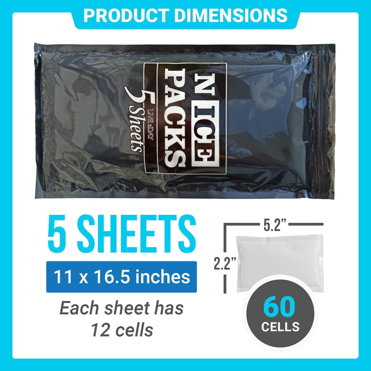Nice Packs Reusable Dry Ice Packs for Coolers, Lunch Boxes, Frozen Food Shipping - Flexible and Long Lasting (10 Large Sheets)