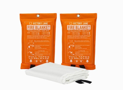 Victory Lane Home 2 Pack Emergency Fire Blanket - Fire-Resistant Safety Blankets for Kitchen, Home, Car, Camping Use - Compact Fire Extinguisher Blanket for Smothering Flames (2 Pack - Standard)
