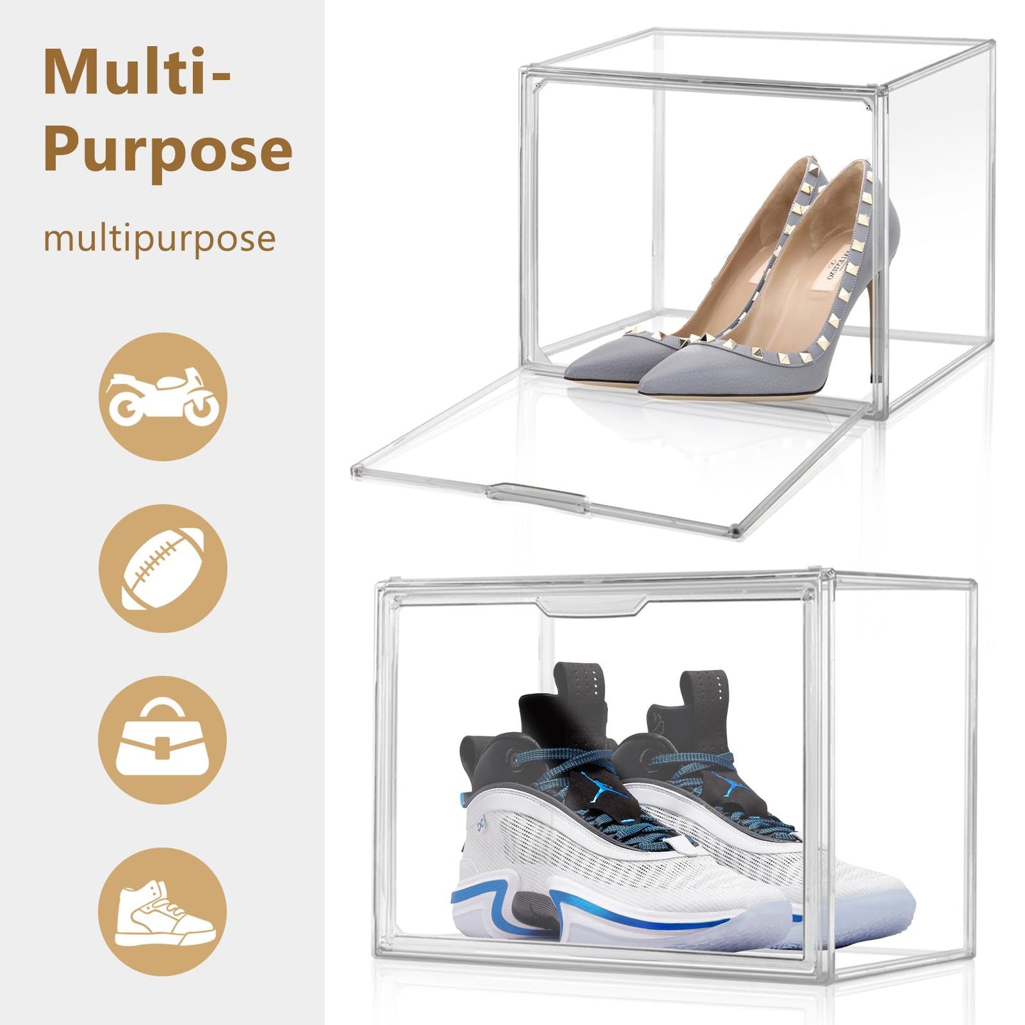 Football Display Case, Clear Stackable PET Storage Bins with Magnetic Attraction Lid, UV Protected Display Case for Autographed Footballs, Action Figure, Handbag, Models, Shoe Organizer