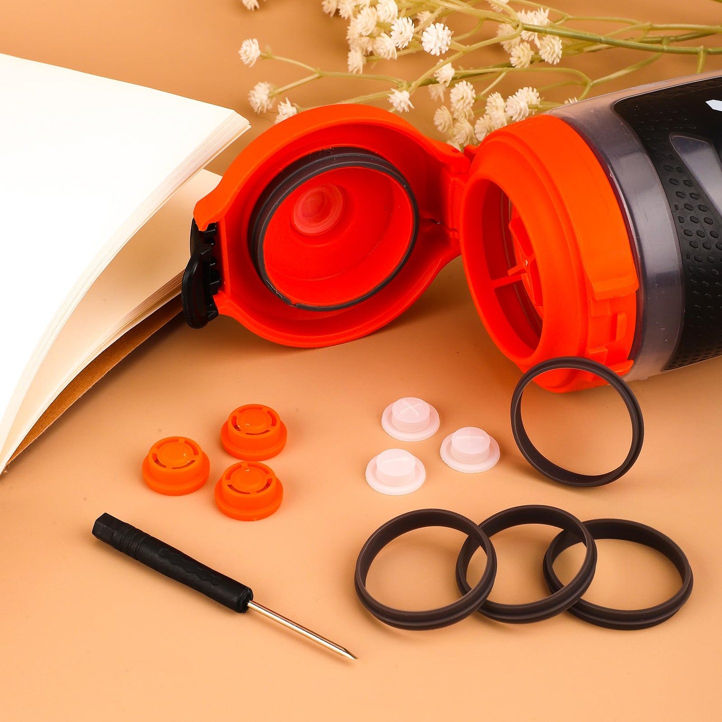 4pcs Dispensing Rubber Valves Compatible with Gatorade Water Bottle, Silicone Valve Replacement Lid for Gatorade GX 30oz & Plastic Inserts & Seals & Screwdriver