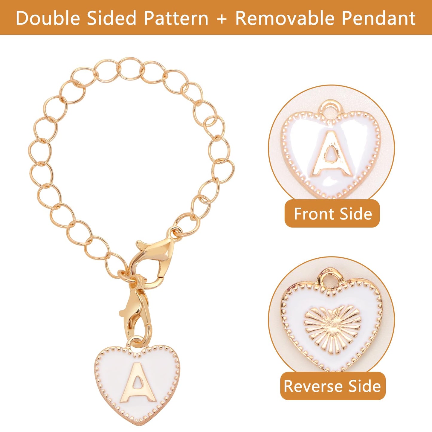 HOMICO 2PCS Round Heart Shaped Letter Chain Accessories for Stanley Cup Personalized Name ID Letter Chain Accessories for Stanley Tumbler, A