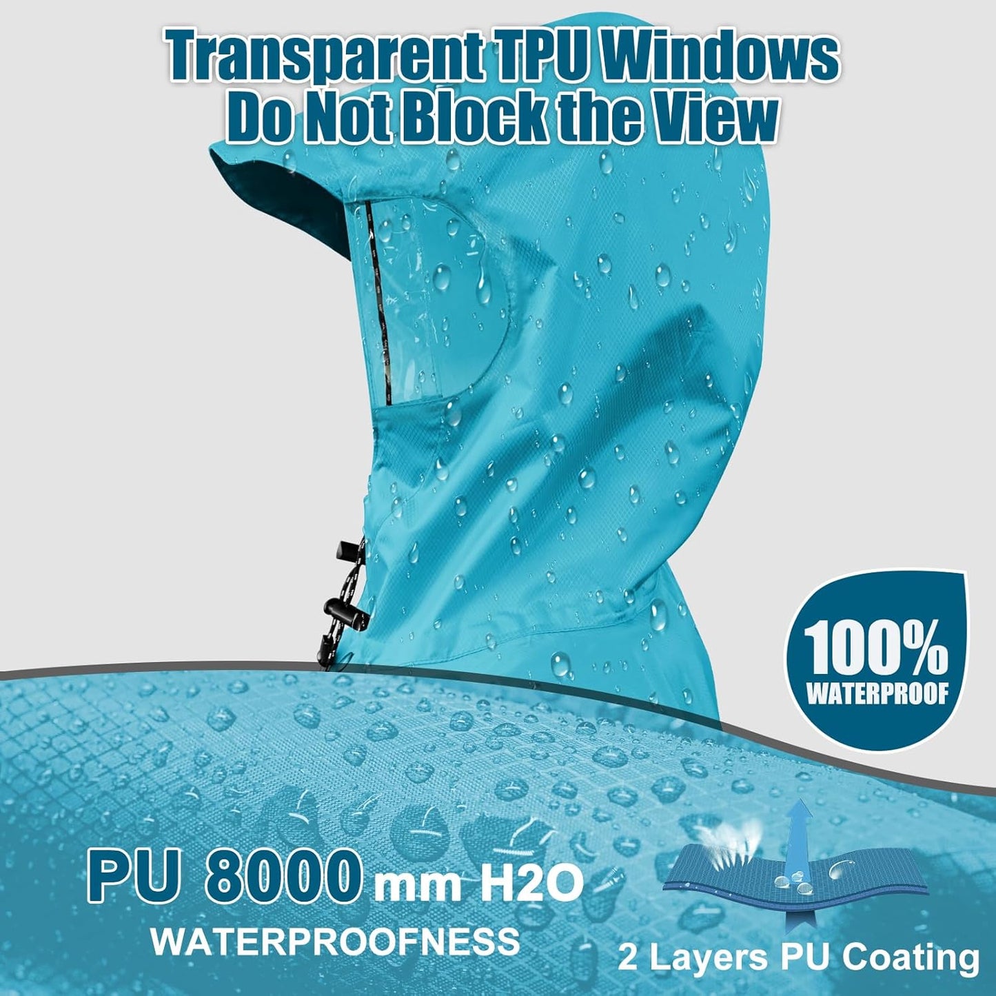Andake Waterproof Rain Poncho for Adults Unisex,230T Ripstop Polyester,Raincoat Gear with Transparent Viewing Window Outdoors
