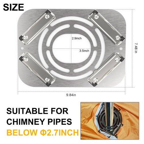 AYAMAYA DIY Hot Tent Stove Jack - Stainless Steel Clip-On Stove Jack with 2.8" Chimney Hole for Canvas Bell Yurt Tents, Hassle-free Fireproof Tent Protector for Winter Camping - 7.5" x 9.8"