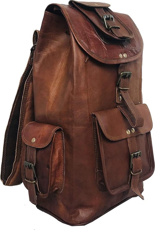 HLC 20" Genuine Leather Retro Rucksack Backpack College Bag Travel Backpack