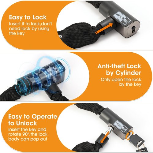 eMjollRay E-Scooter Lock,E-Scooter Chain Lock with 2 Keys,2.62 ft Heavy Duty Anti-Theft Bike Chain Lock,Security Chain Links Lock for E Scooters,Bikes,Motorcycle,Gates(6mm Thick)