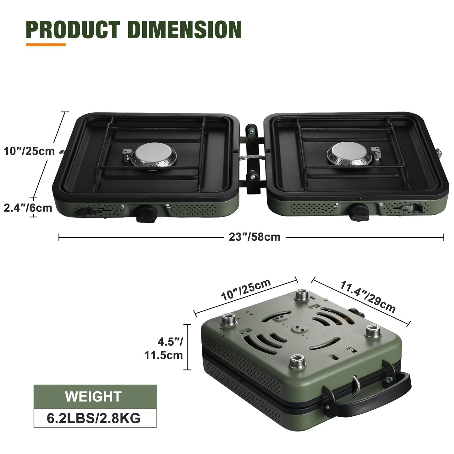 ALBOMI 2 Burner Propane Camping Stove,Portable Folding Gas Stove for Camping with 17200 BTU,Two Adjustable Burners with Easy Carrying Handle&Inlet Gas Pipe,Outdoor Camp Stove for Camping Backpacking