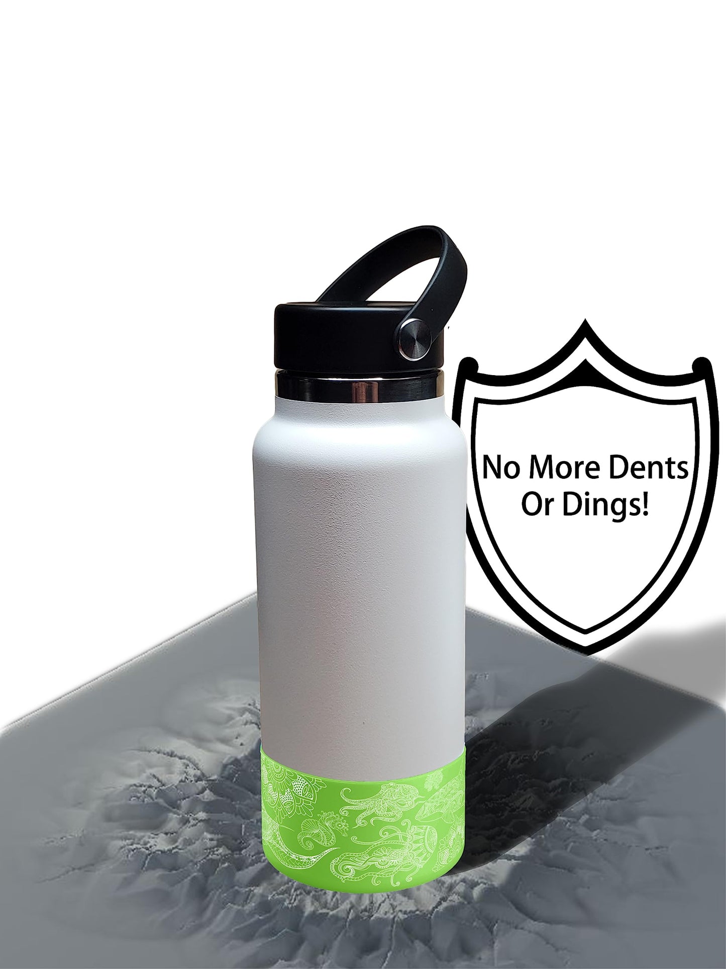 Hydro Heel Protective Silicone Bottom Sleeve, 12oz-40oz. Fits All Vacuum Insulated Stainless Steel Water Bottles, Anti-Slip, Anti-Scratch, Rubber Flex Skin Cover (12-24oz, Green Ocean Mandala)