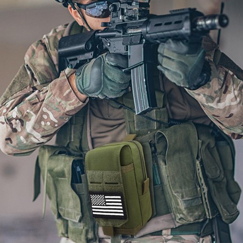 Molle Pouch, Tactical Molle Pouches Vest Pouch EDC Belt Pouch Phone Holster Waist Bag Pack Molle Accessories Bag Small Utility Pouch with Flag Patch, Green