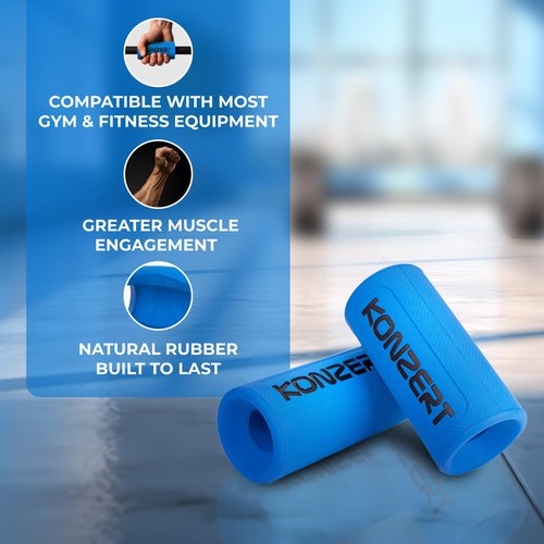 Konzert Grip Strength Trainer - Dumbbell & Bar Grips for Lifting, Forearm Training, Pull Up Handles, Weightlifting Workout Equipment, Thick Rubber Grips, Barbell Attachments, Gym Workout Gripper