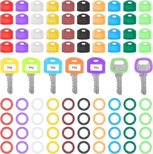 80 Pcs Key Covers Caps, Multicolored Key Covers for House Keys Square Rings Keys Color Identifiers with 10 Assorted Colors 2 Styles for House Organization
