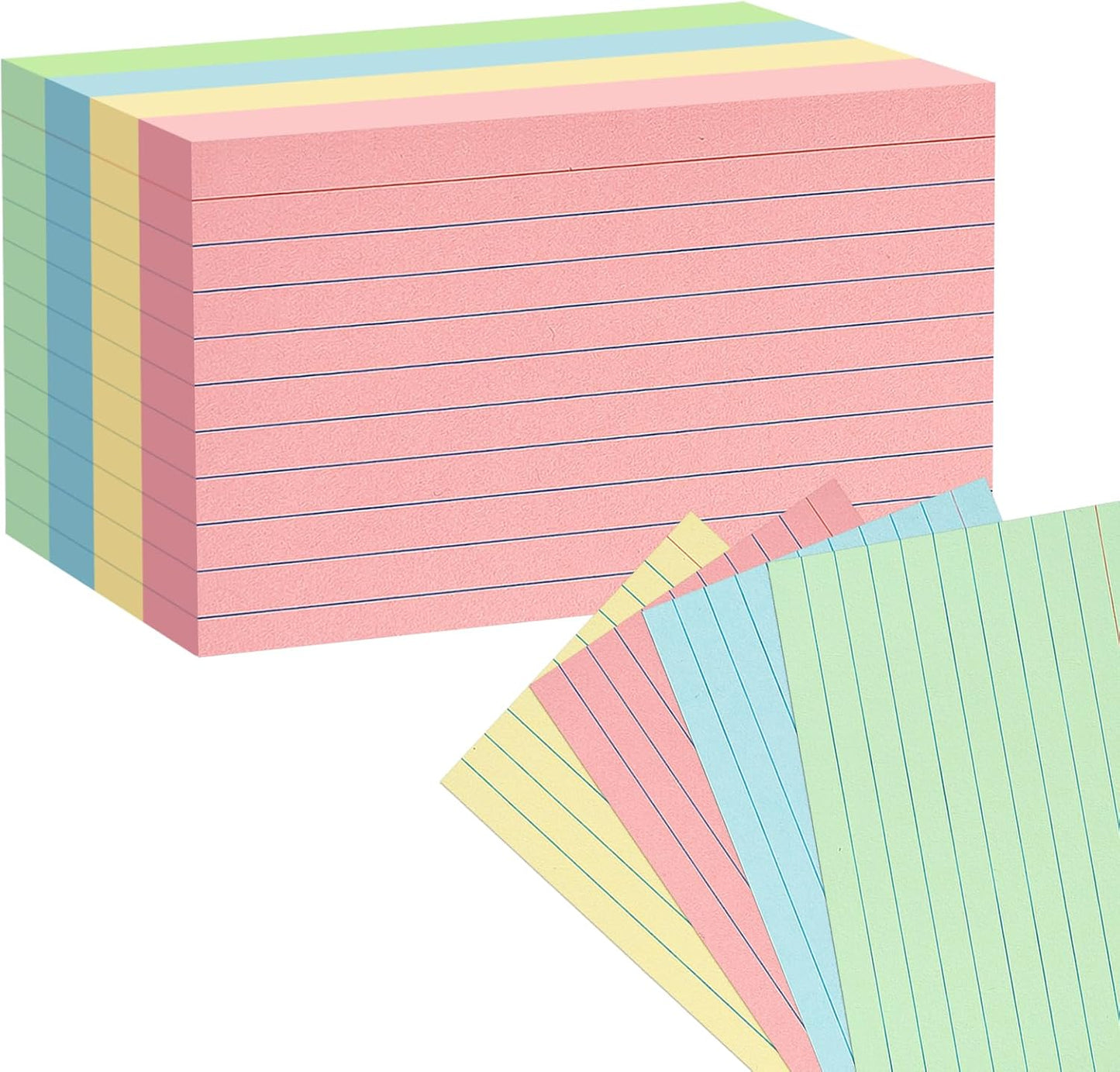 Colored Index Cards 5x8 100Pcs, Goefun Ruled Flashcards, 4 Color Notecards for Studying, Recipes, Memo Cards, Office Supply, DIY, Presentation