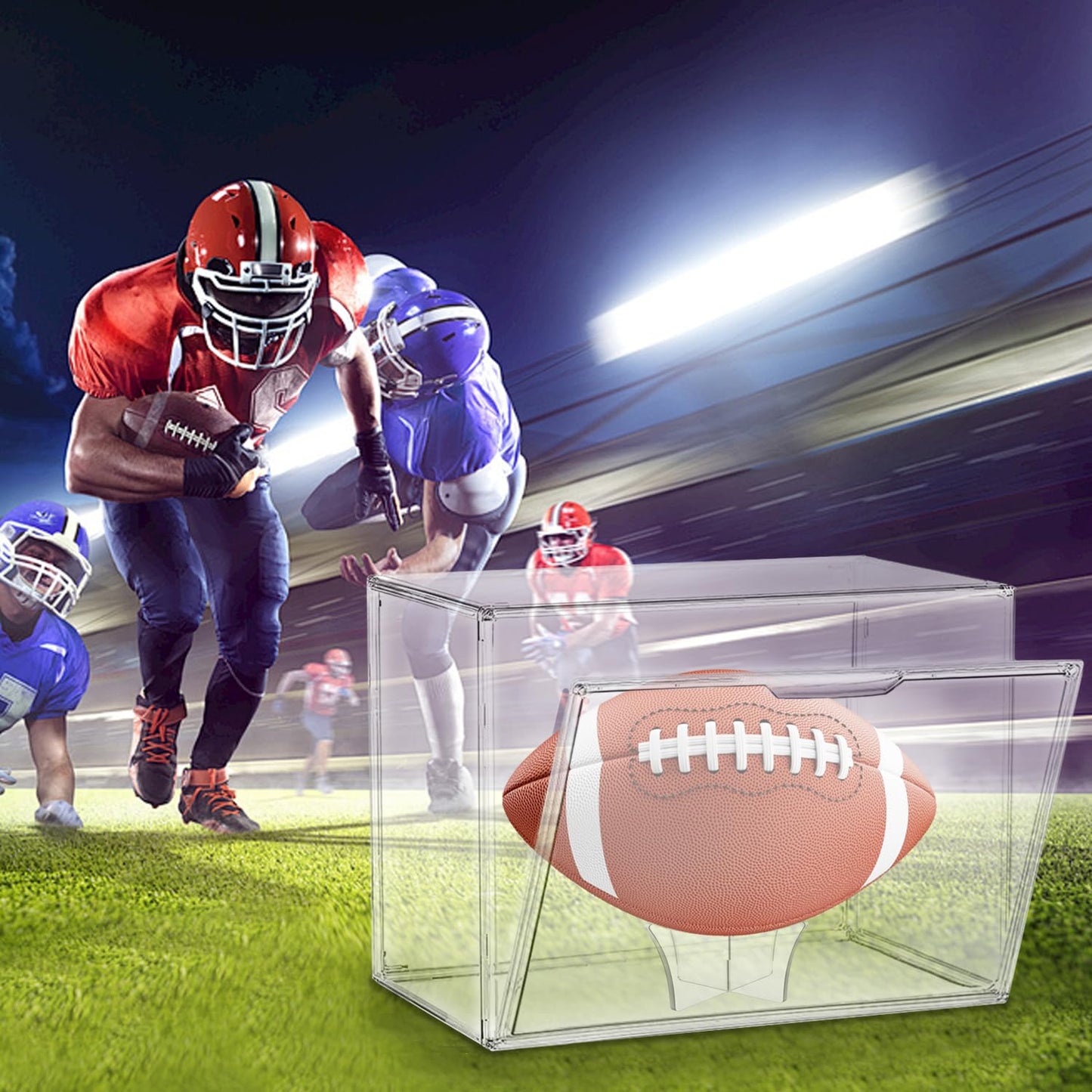 Football Display Case, Acrylic Football Display Case, Football Holder Case with UV Protection, Professional Grade Stackable Football Display Box Full Size (1PC)