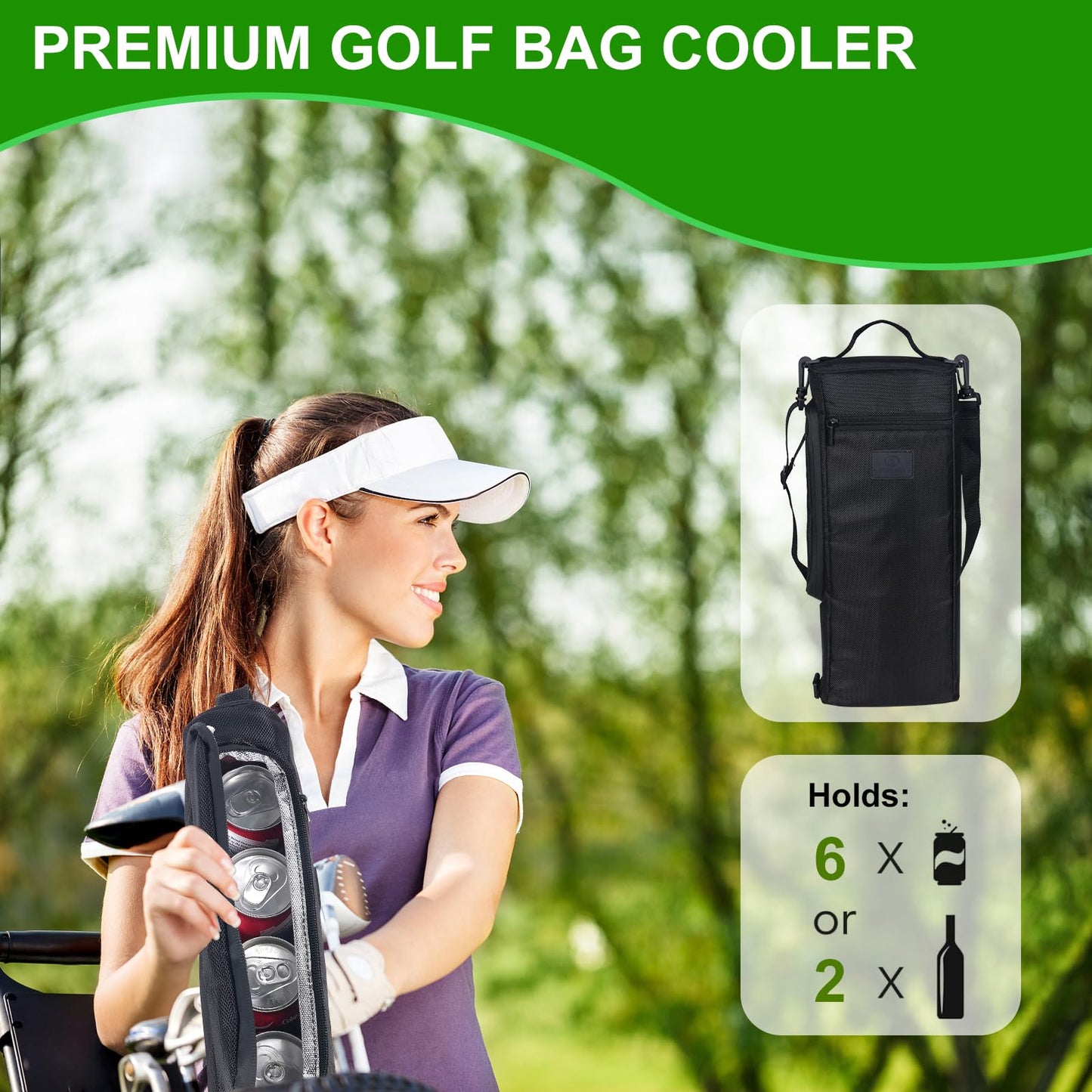 Golf Bag Cooler, Golf Accessories Father's Day Papa Gifts for Men Dad Husband, Anniversary Birthday Gift for Him, Cooler Holds 6 Beer Cans Keeps Drinks Cold for Hours - Fits Discreetly in Golf Bags