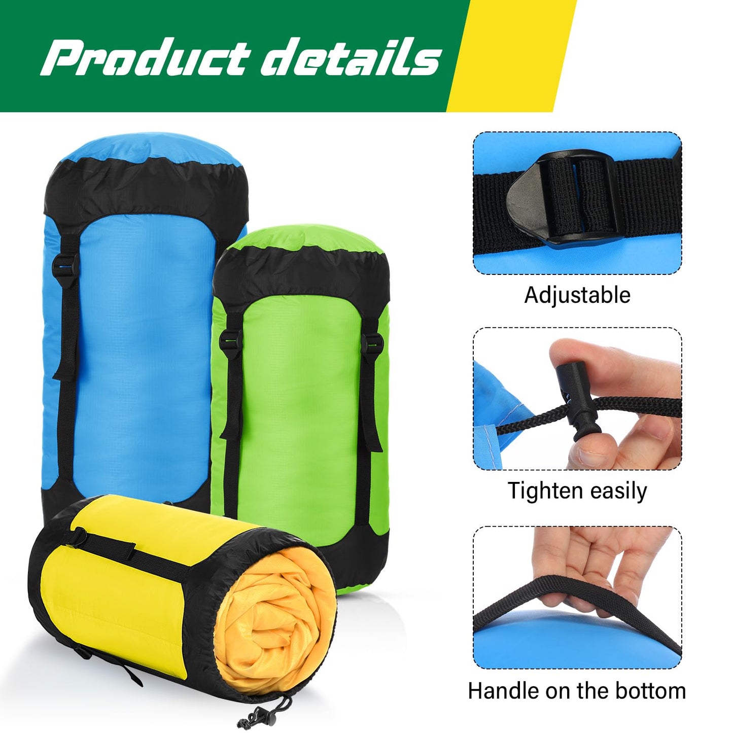 GliCraft 5 Pcs 5L/10L/15L/20L/35L Camping Sleeping Bag Compression Sacks for Backpacking Water Resistant Sleeping Bag Stuff Sack Space Saving Storage Sack for Hiking Gear(Bright Colors)