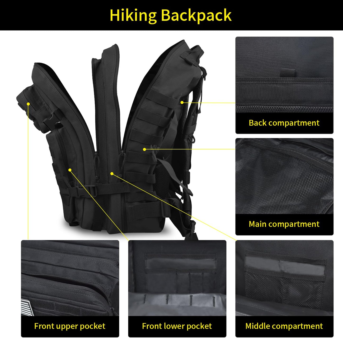 ILLINOS Tactical Backpack For Men Camping Rainproof 47L, Suitable For Mountaineering, Outdoor Travel Military Tactical Backpack,3-Day Assault Military Backpack，Men's And Women's Rucksack